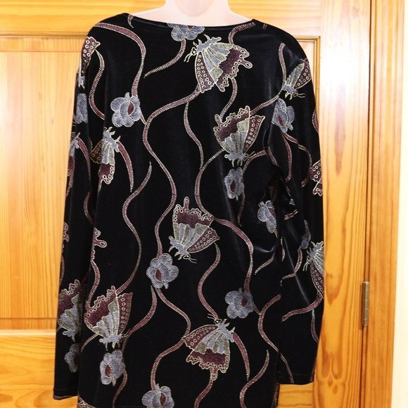 Vintage Jaipur Velour Metallic Butterfly Sparkle Long line Tunic Top LG - Picture 5 of 10